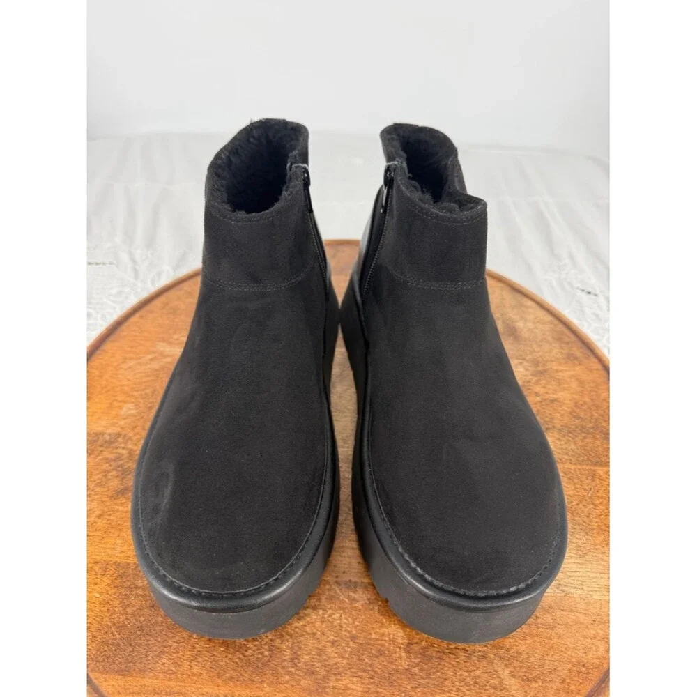 Wild Fable Boots Wm 8 Black Faux Suede Platform Shearling Short Bootie Chunky